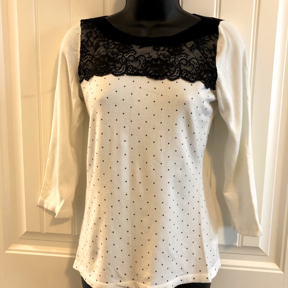 The Limited Black and White Lace Detail Sweater